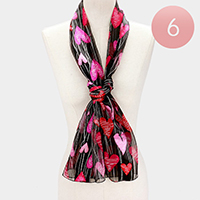 6PCS - Silk Feel Striped Heart Pattern Scarf