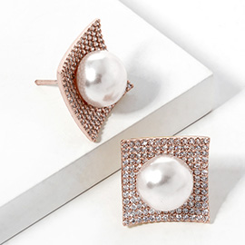 Gold Dipped Cubic Zirconia Pearl Post Earrings