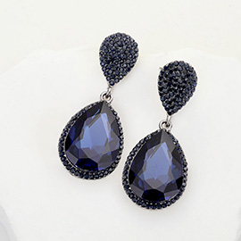 Glass Crystal Teardrop Rhinestone Trim Evening Earrings