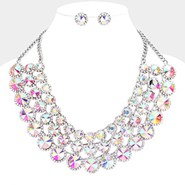 Crystal Pave Trim Round Evening Necklace