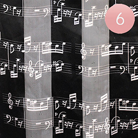 6PCS - Silk Feel Striped Music Notes Print Scarf