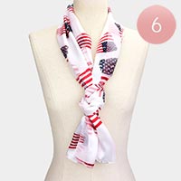 6PCS - Satin Striped American Flag Pattern Print Scarf