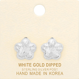 White Gold Dipped Flower Stud Earrings