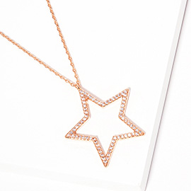 Gold Dipped CZ Stone Paved Open Star Pendant Necklace