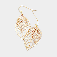 Brass Metal Filigree Leaf Earrings