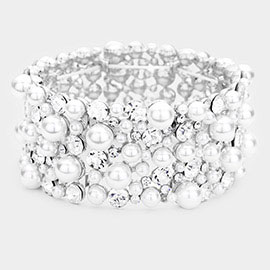 Pearl Pave Stretch Evening Bracelet