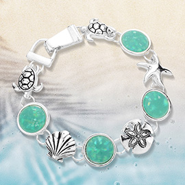 Sea Glass Embossed Metal Sea Life Magnetic Link Bracelet