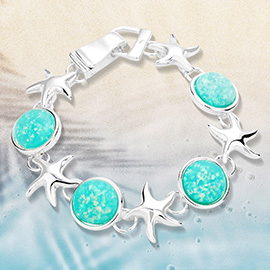 Sea Glass Starfish Metal Magnetic Link Bracelet