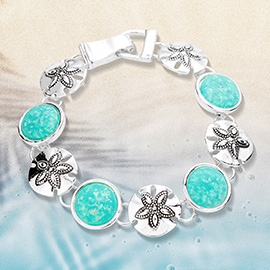 Sea Glass Embossed Metal Sand Dollar Magnetic Link Bracelet