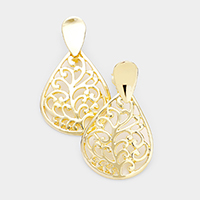 Filigree Metal Teardrop Clip on Earrings