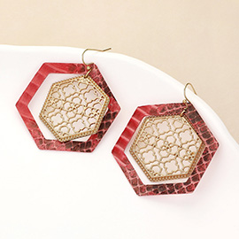 Faux Leather Moroccan Filigree Dangle Earrings