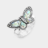 Abalone Butterfly Antique Metal Stretch Ring