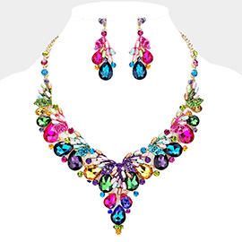 Teardrop Glass Crystal Pearl Vine Evening Necklace