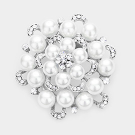 Pearl Crystal Flower Pin Brooch