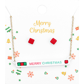 Merry Christmas Cube Resin Pendant Necklace