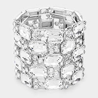 Emerald Cut Crystal Stretch Evening Bracelet 