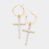 Cross Crystal Rhinestone Pave Pin Catch Earrings