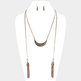 Chain Tassel Patterned Burnished Metal Necklace