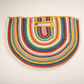 Round Stripped Rainbow Knitted Woven Tote Bag
