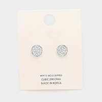 White Gold Dipped Cubic Zirconia Pave Round Stud Earrings 