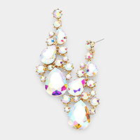 Pear Crystal Rhinestone Vine Evening Earrings 