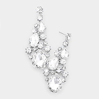 Pear Crystal Rhinestone Vine Evening Earrings 