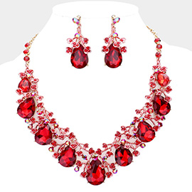 Teardrop Crystal Rhinestone Floral Vine Evening Necklace