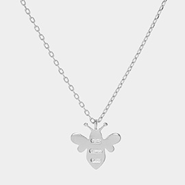 White Gold Dipped Metal Honey Bee Pendant Necklace