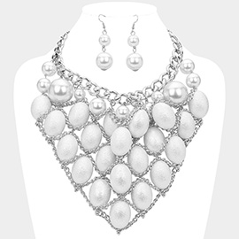 Pearl Chain Link Statement Bib Necklace