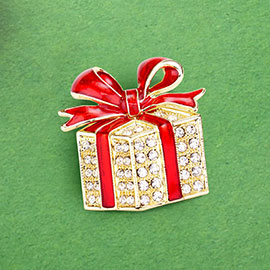 Rhinestone Embellished Enamel Christmas Gift Pin Brooch