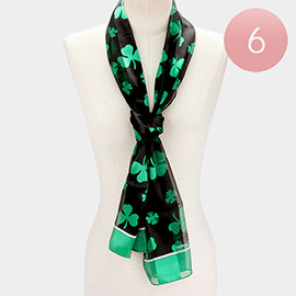 6PCS - Silk Feel Satin Striped Clover Print Scarves