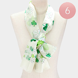 6PCS - Silk Feel Satin Striped Clover Print scarf