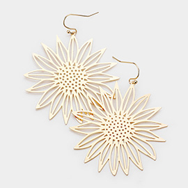 Brass Metal Sunflower Dangle Earrings