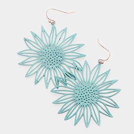 Brass Metal Sunflower Dangle Earrings