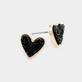 Druzy Heart Stud Earrings