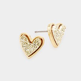 Druzy Heart Stud Earrings