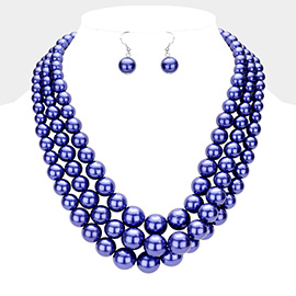 Triple Strand Pearl Chunky Necklace