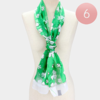 6PCS - Silk Feel Satin Striped Clover Print Scarves