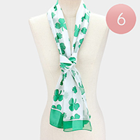 6PCS - Silk Feel Satin Striped Clover Print Scarves