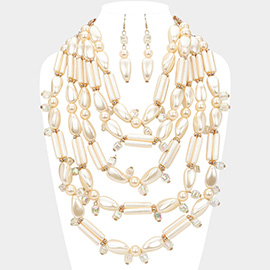 Abstract Pearl Bib Statement Necklace