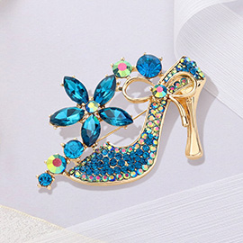 Stiletto Heel Marquise Stone Flower Pin Brooch