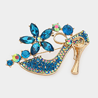 Stiletto Heel Marquise Stone Flower Pin Brooch