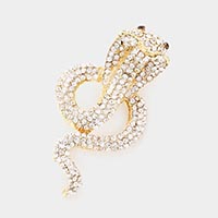 Stone Embellished Metal Snake Pin Brooch