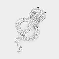 Stone Embellished Metal Snake Pin Brooch