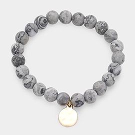 Natural Stone Hammered Metal Charm Stretch Bracelet