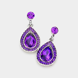 Rhinestone Trim Teardrop Stone Dangle Evening Earrings