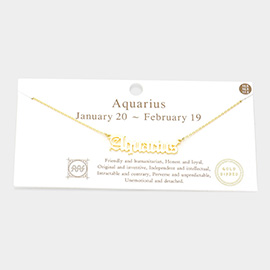 Aquarius Gold Dipped Zodiac Name Pendant Necklace