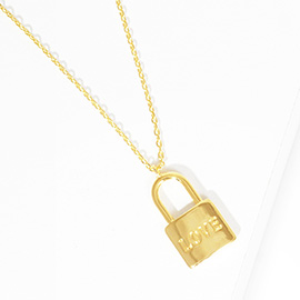 LOVE Gold Dipped Metal Lock Pendant Necklace