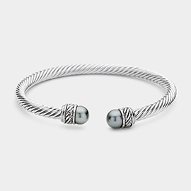 Twisted Metal Pearl Tip Cuff Bracelet