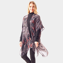 Peacock Feather Printed Ruana Poncho